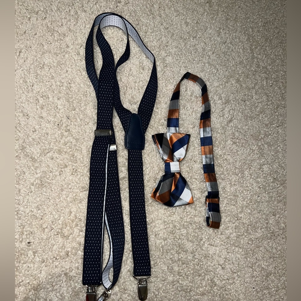 Adjustable suspenders and bow-tie